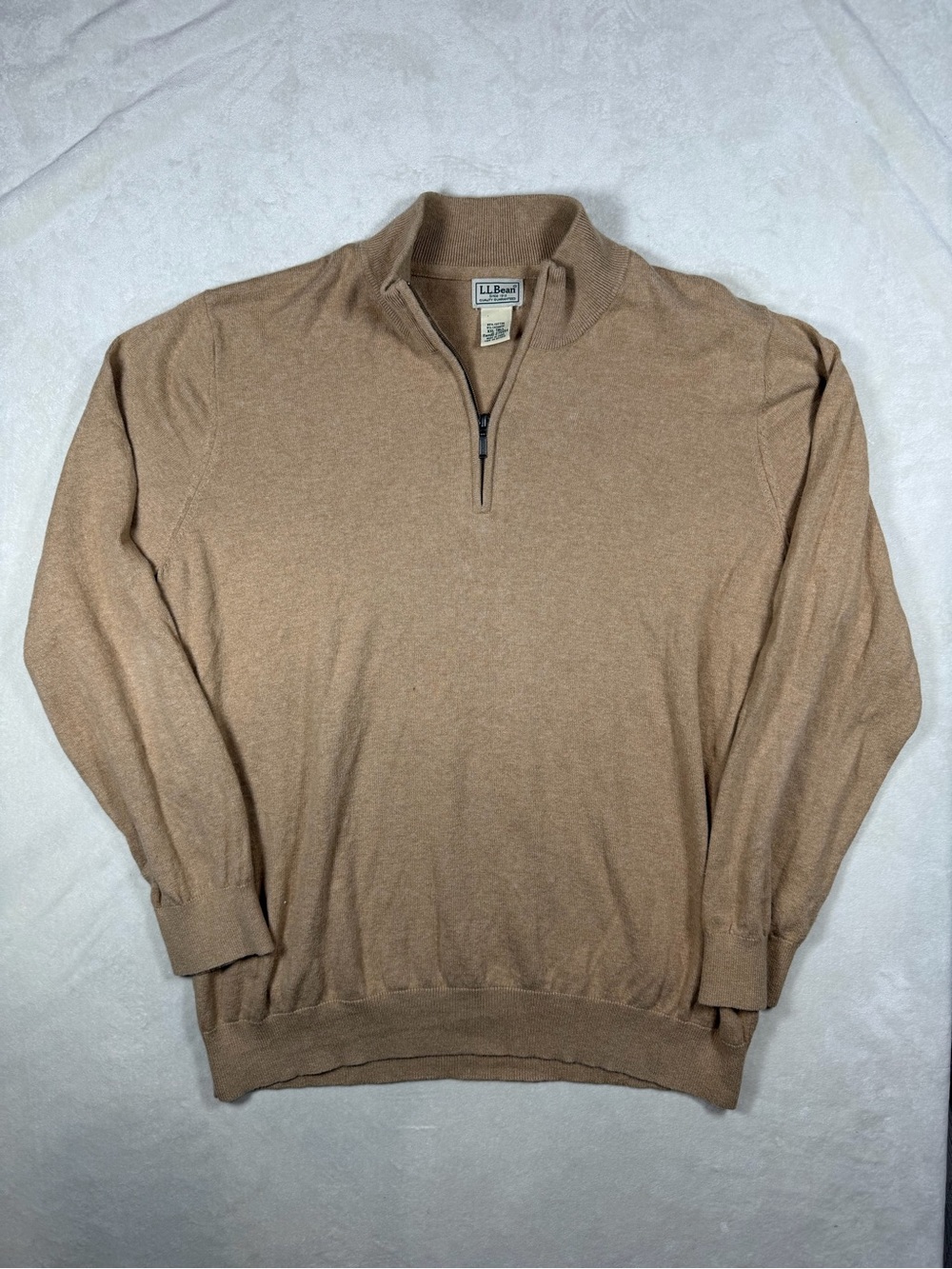 L.L. Bean XXL Tall Cotton Cashmere Blend Men's Zip-Up Sweater in Camel Brown